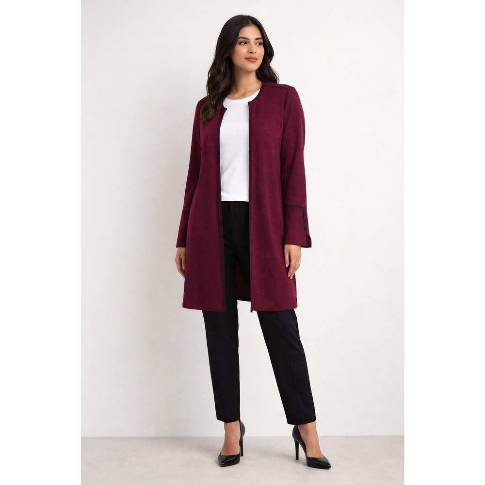 Chicos Reversible Red Cranberry Long Cardigan Size 2 L Open Front Cotton Duster